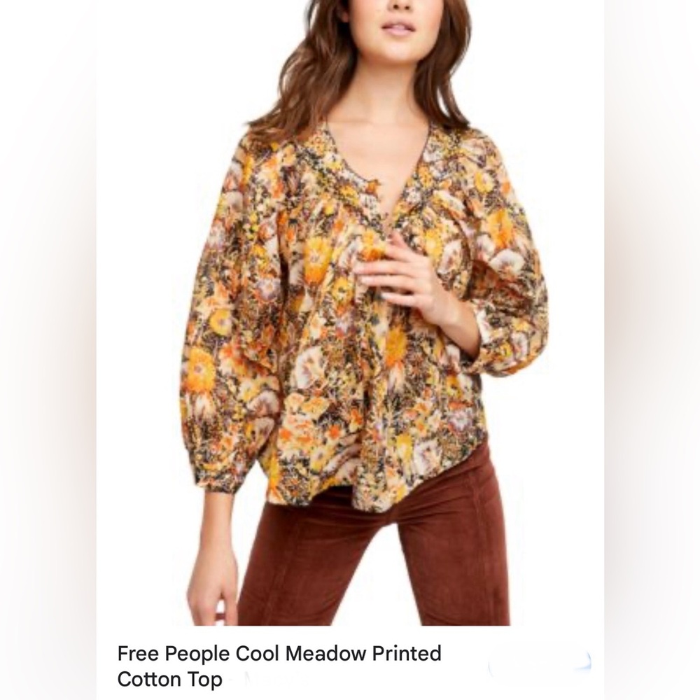 Free People Cool Meadow Floral Printed long sleeve yellow smock blouse